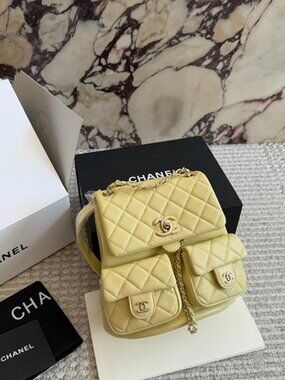 Luxury Quilted Caviar Urban Spirit Backpack Premium Lemon Yellow GHW